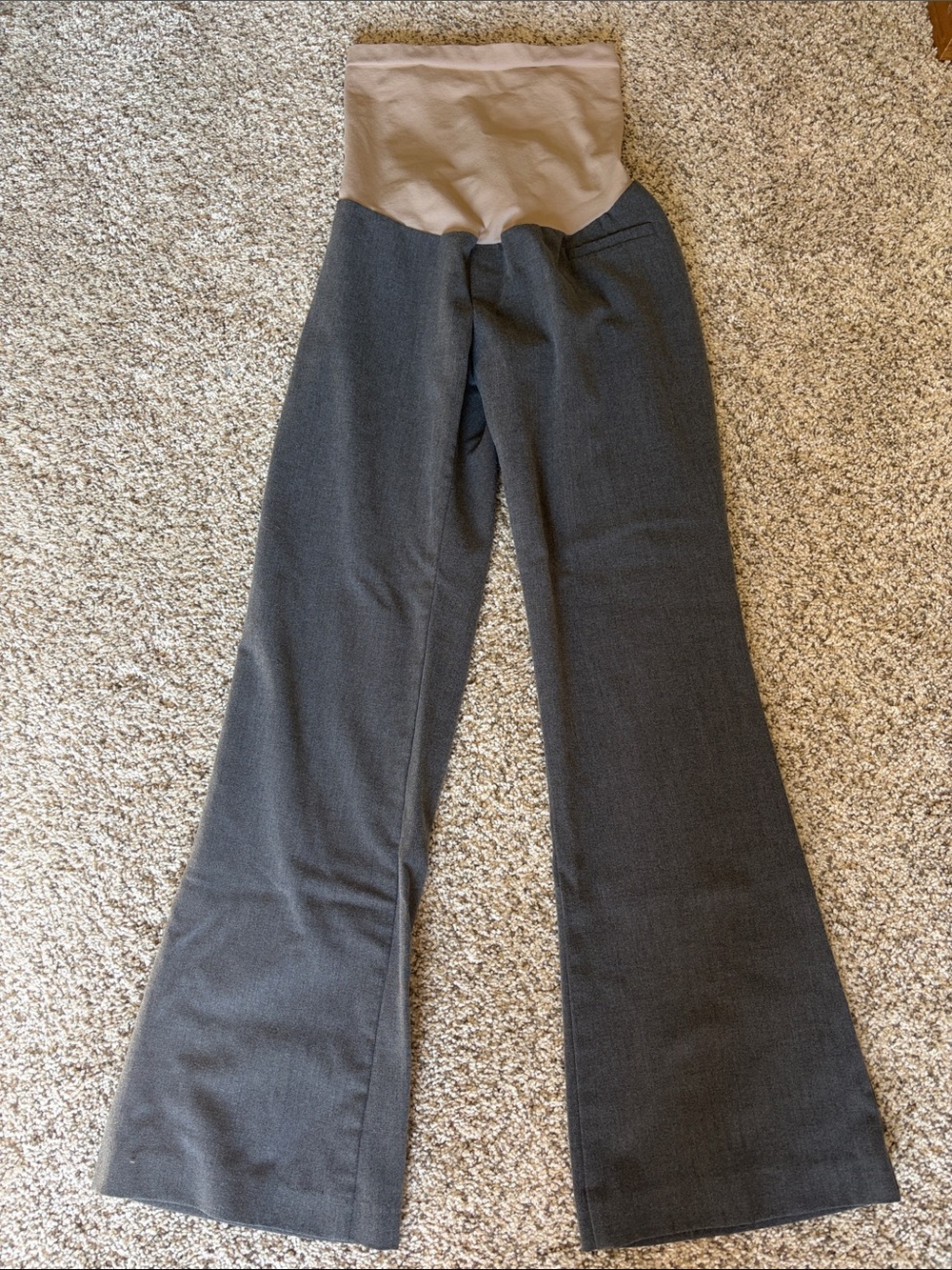 Motherhood Maternity Gray Flare Pants with Beige Belly Panel